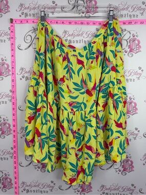 George skirt Yellow Midi Skirt with Tropical Bird Print